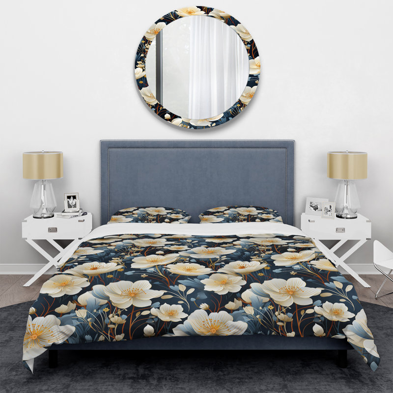 Ensemble de housse de couette Elegant Blue Floral, Housse de couette simple + 1 taie décorative stan