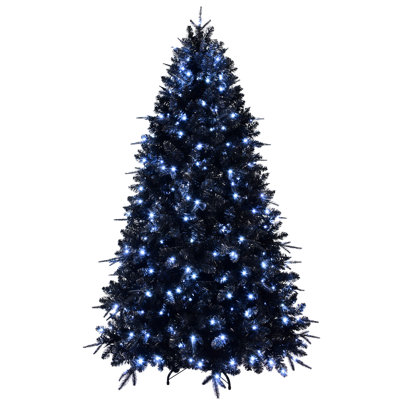 7ft Black Artificial Christmas Tree With 450 White Led Lights, 1916 Realistic Pe+ Tips, Hinged Structure For Hassle - Setup Lifelike Stable Metal Stand Long Term Use