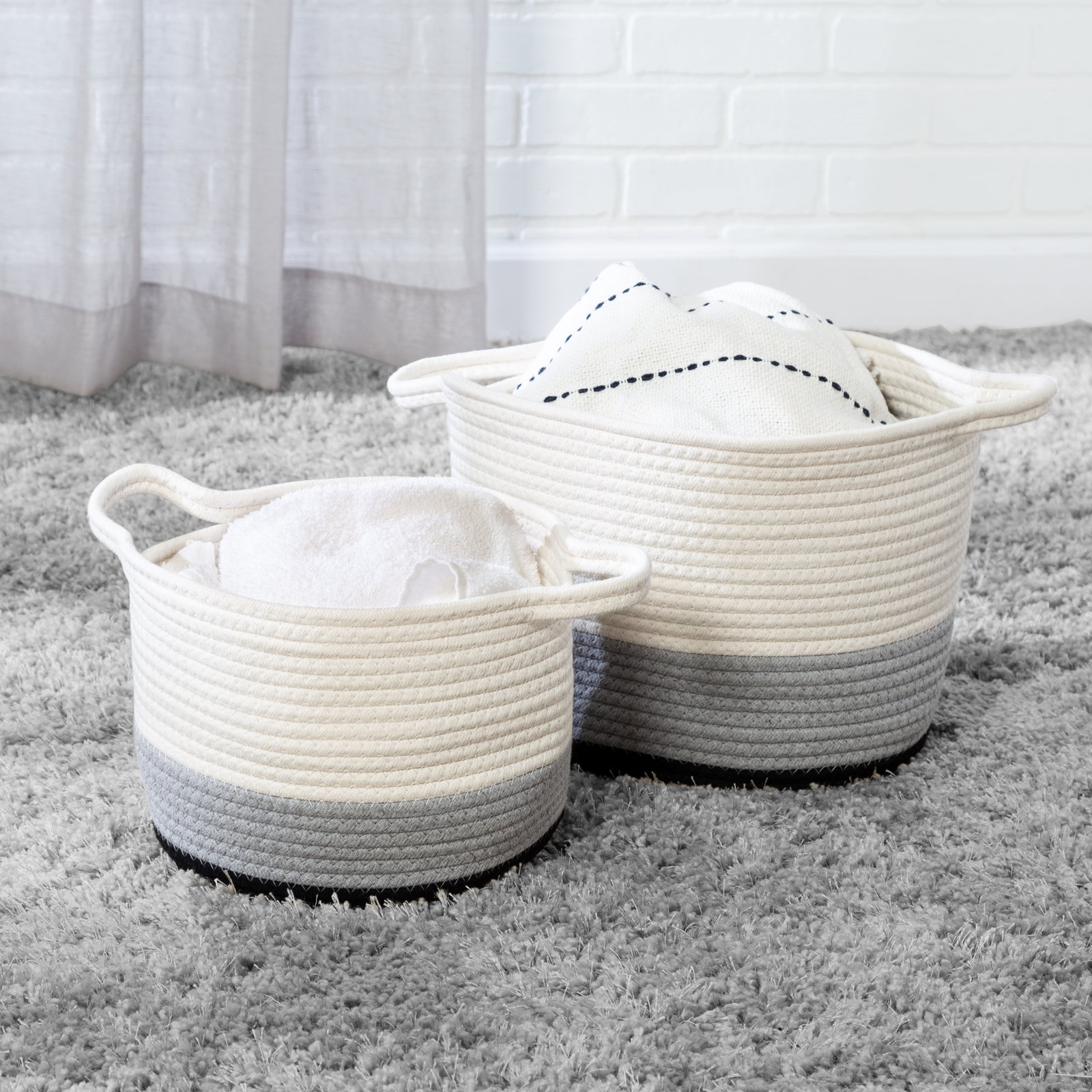 Fabric Decorative Basket - Set of 2, Gray