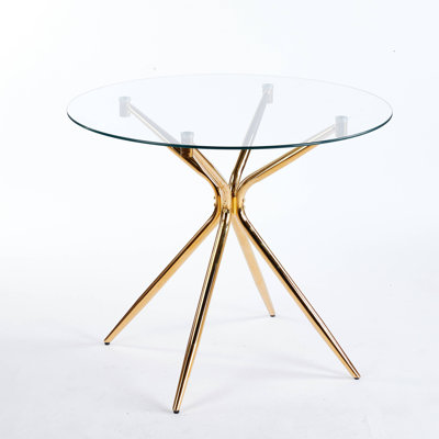 Dining Table With Chrome Metal Leg And Tempered Glass,Modern Space Saving Kitchen Table For Living Room,Chrome Color Metal Legs
