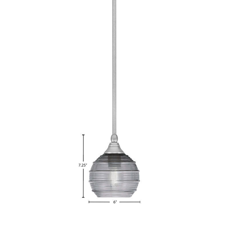 Mini-luminaire suspendu suspendu au fini nickel brossé avec verre nervuré de 6 po, Fumée
