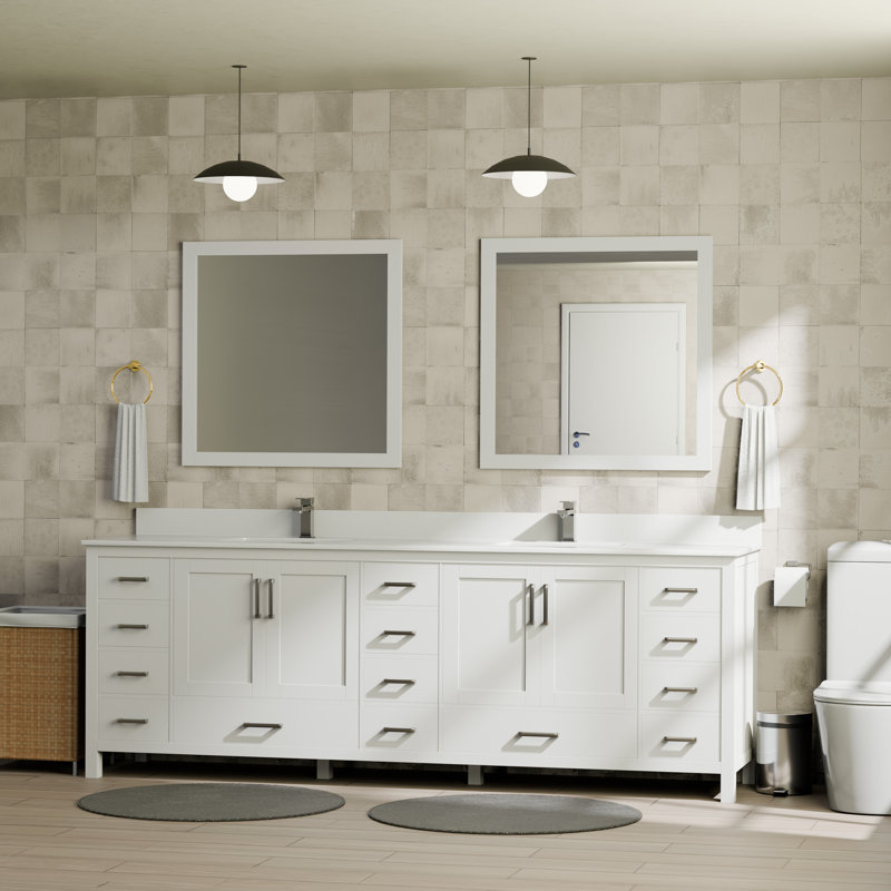 Jacques 84" Double Bathroom Vanity Set, White, White Quartz