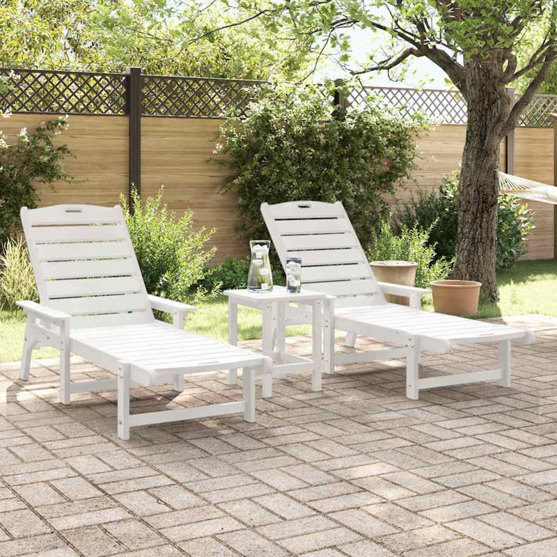 Sun Lounger Reclining Polyethylene Outdoor Garden Seating Modern Chair, White