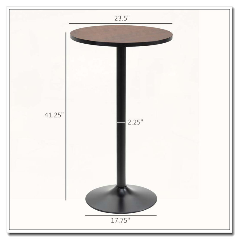 42" H Bar Height Round Bar Table with Rustic Industrial Style, Elm Wood Top and Metal Base