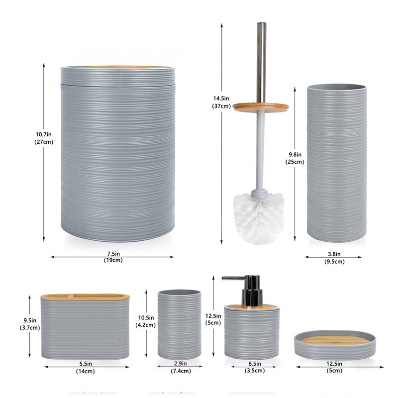 Ensemble d'accessoires de salle de bain 6 pièces Aileana, Gris