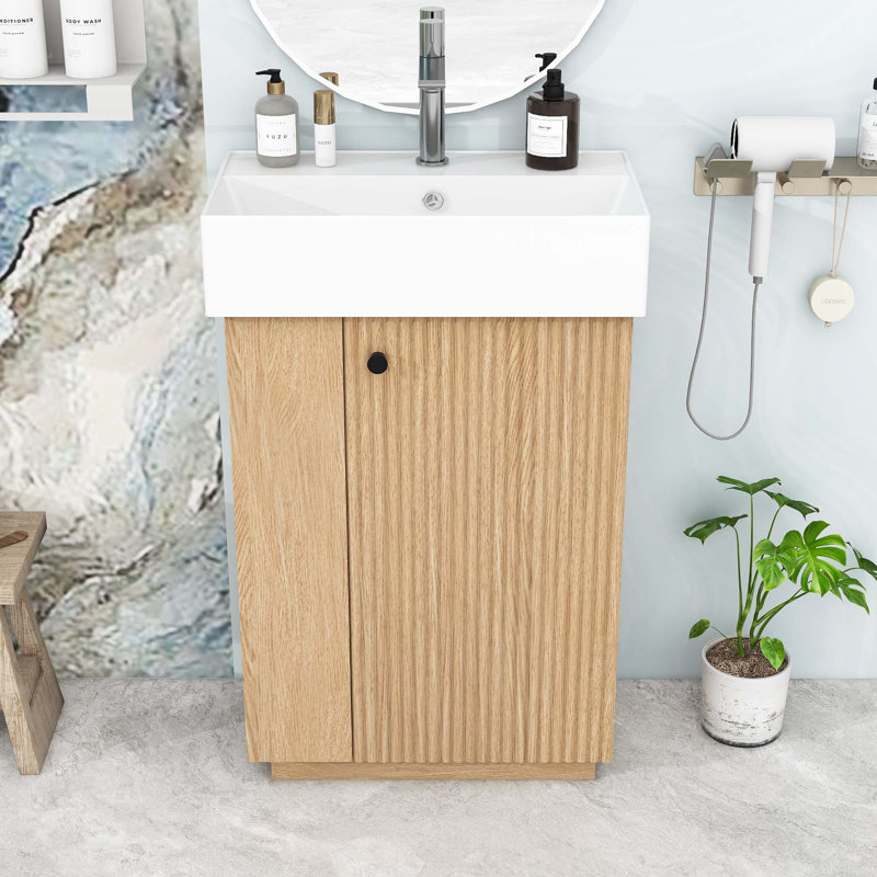 Meuble-lavabo de salle de bain avec lavabo et tablettes en céramique