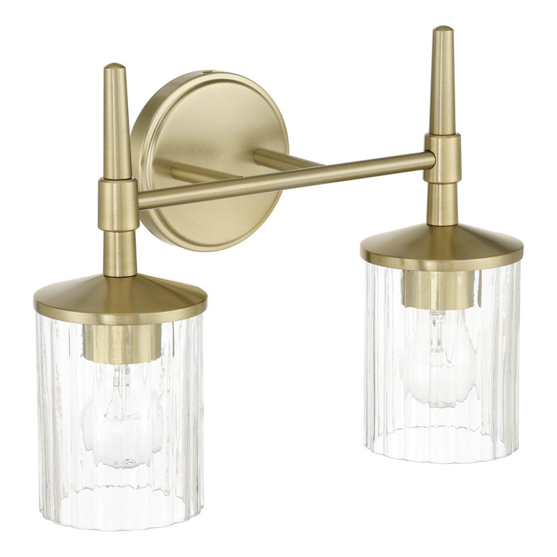 Éclairage pour salle de bain à 2 lumières de 15 po avec abat-jour en verre côtelé Krugerville, Doré, 11.75" H x 15" W x 6" D