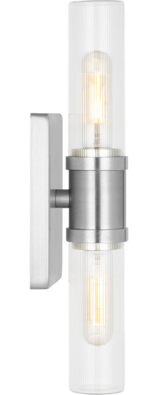 Keaton Two Light Vanity, 16" H x 5" W x 3.63" D, Clear Fluted, Brushed Nickel