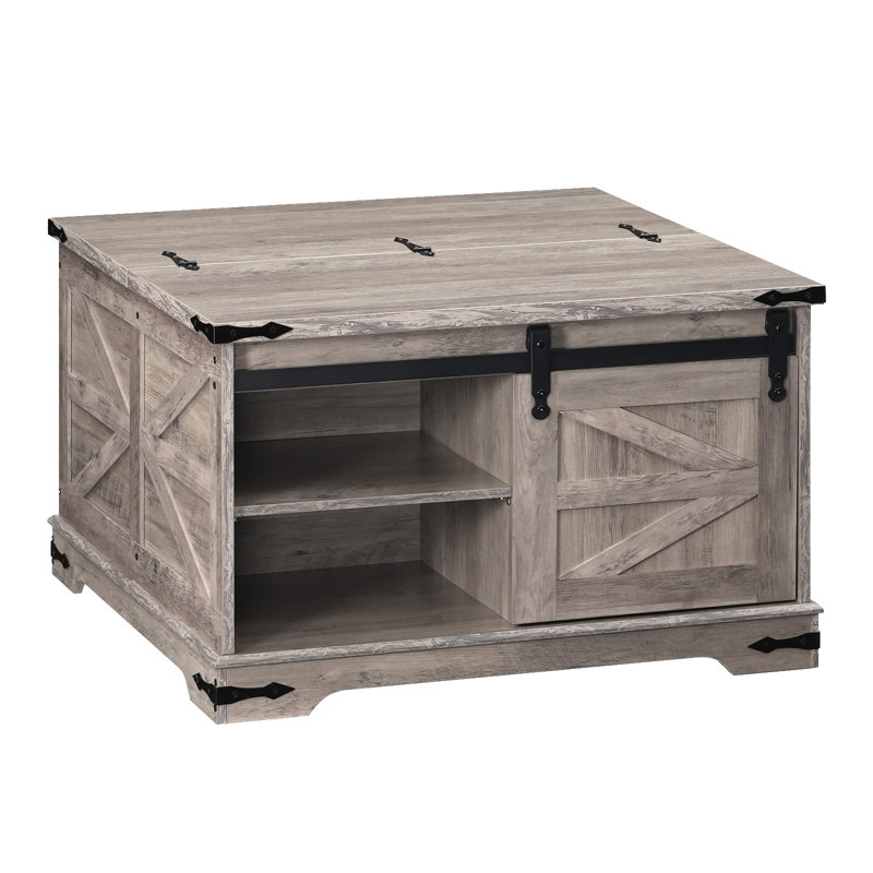 Gray Square Lift-Top Farmhouse Coffee Table with Storage
