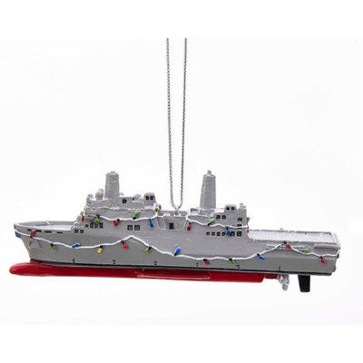 Kurt Adler Resin Ornament for Christmas Tree, Navy Ship with Christmas Lights