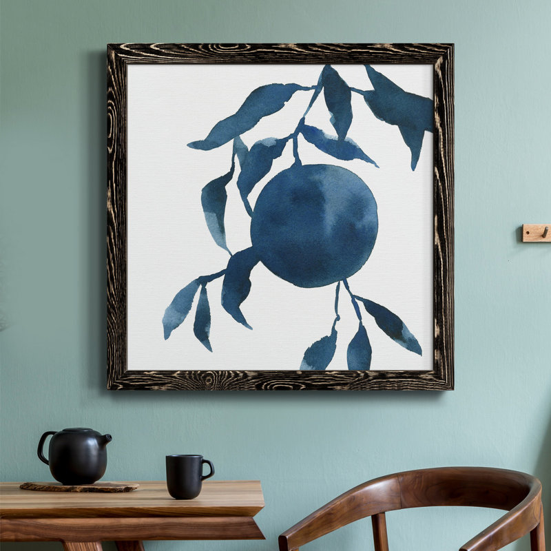 Toile encadrée Indigo Oranges IV-Premium - prête à être accrochée, H 17 po x l 17 po x P 1,5 po, Cadre noir