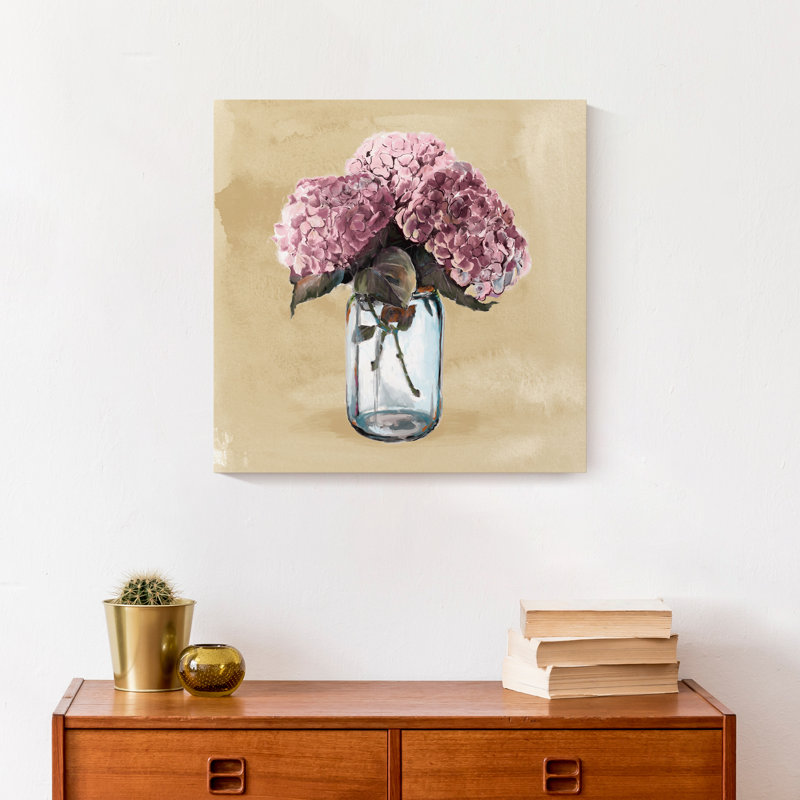 Hortensias roses sur toile, H 12 po x l 12 po x P 1,25 po