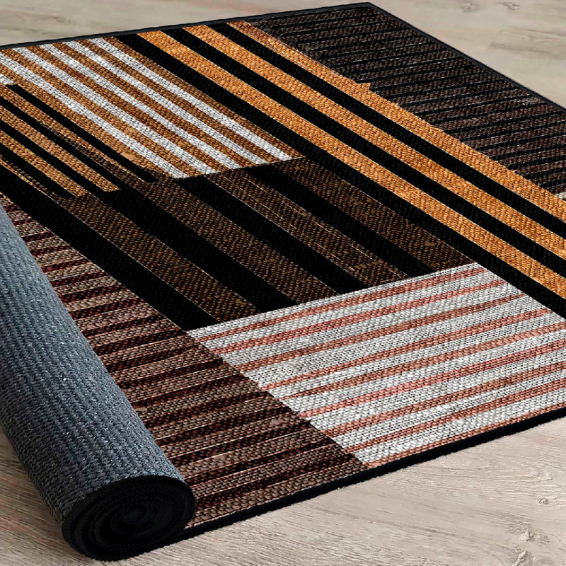Wencil Premium Cotton Area Rug, 4.6 x 7.2 Feet | 100% Cotton, 1200 g/m², Antibacterial, Non-Slip PVC Underside, Machine Washable, 0.4 in Pile Height, Durable & Stylish, Elegant White, Orange, Brown & Black Design for Modern Decor