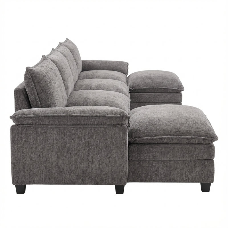 Canapé modulaire de 143 po avec repose-pieds en forme de U et 6 sièges modulaires avec assise profonde, gris foncé, 6, Gris