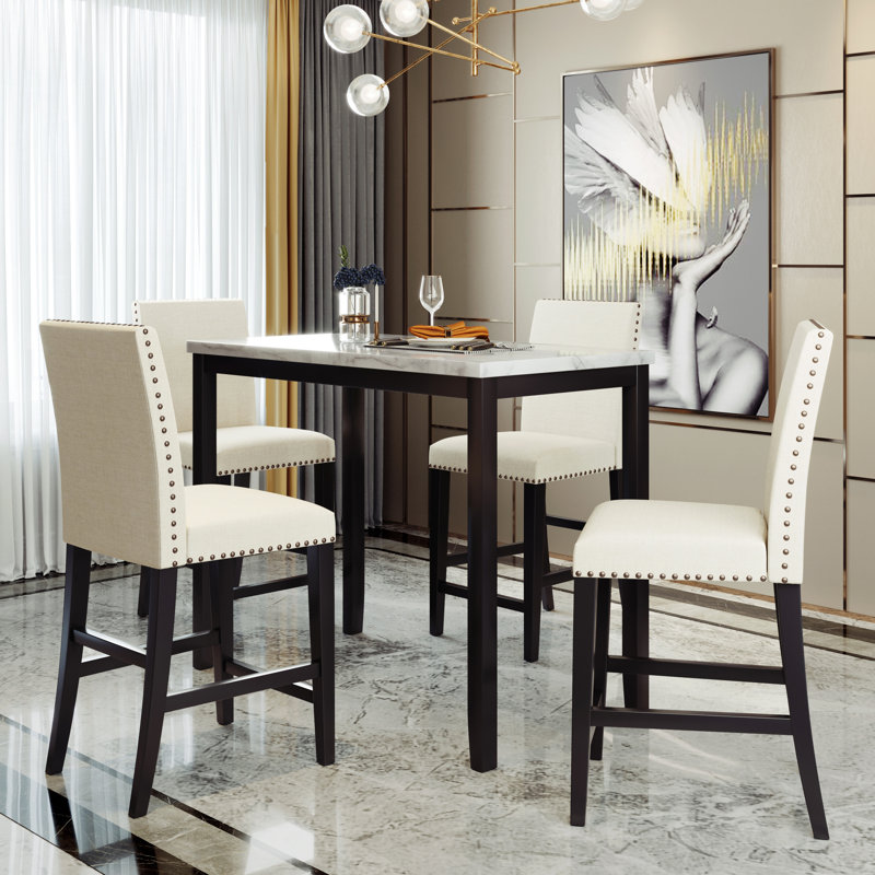 4 - Person Marble Top Four Leg Dining Set