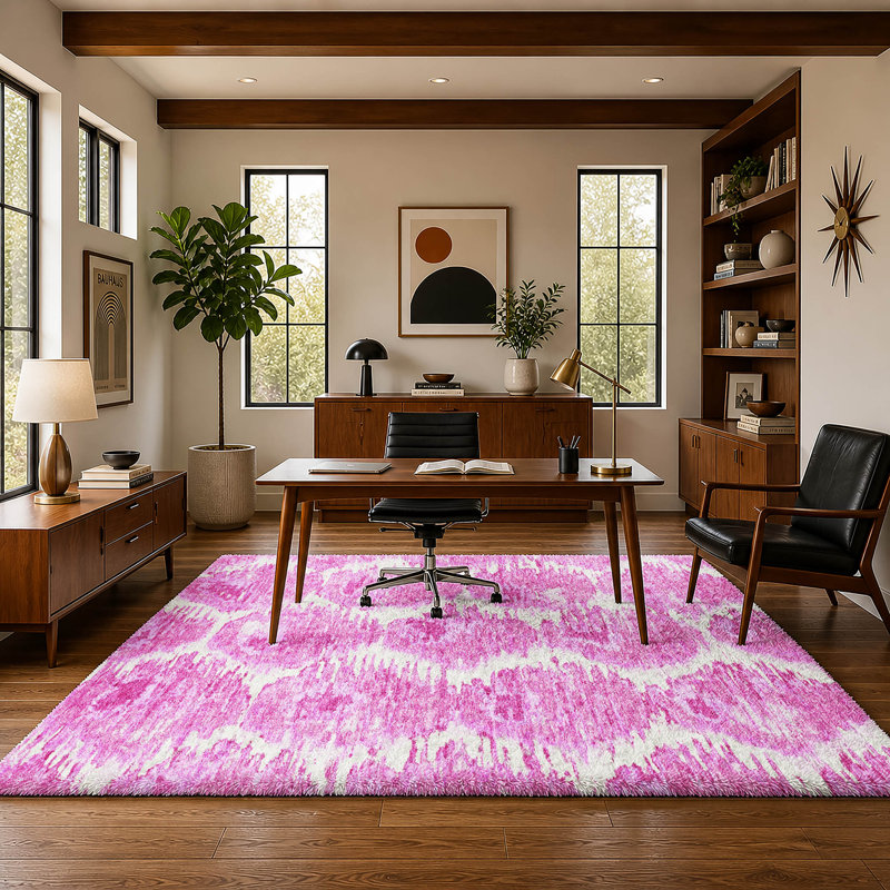 Tapis Dream Shag ADS766 de qualité supérieure, lavable à la machine, motif diamant., Pink, 9' x 12'