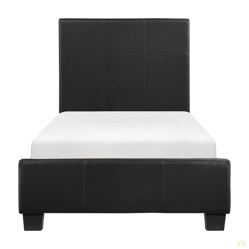 Mobilier de chambre à coucher contemporain contemporain en faux cuir avec lit plateforme simple 1pc, Noir, noir, noir, noir
