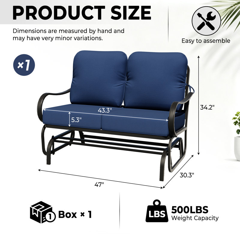 Causeuse-fauteuil d'extérieur pour 2 personnes avec structure antirouille et coussins bleus, Blue