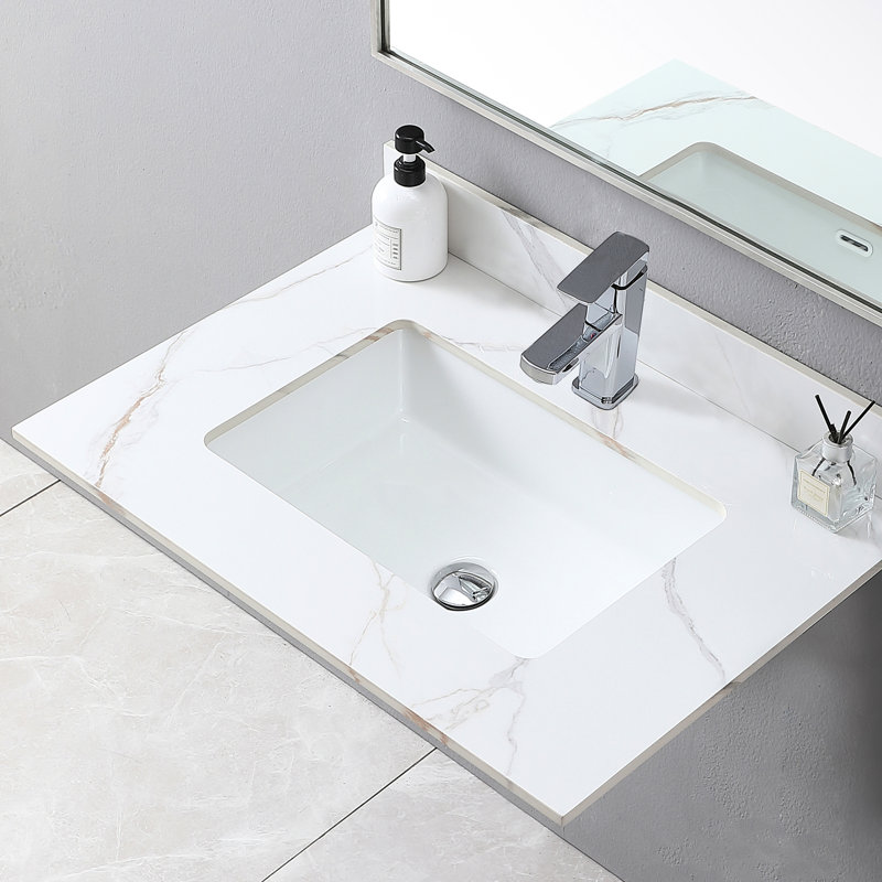 31 po. Comptoir de meuble-lavabo en pierre 31 po avec évier encastré et dosseret en céramique - doré