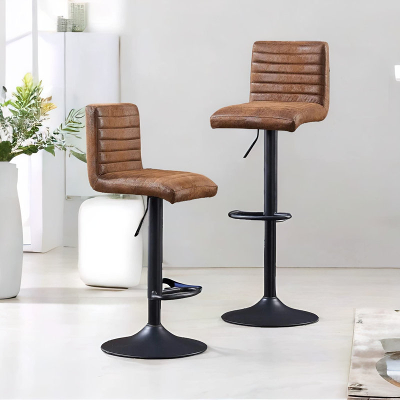 Evodio Adjust Height Swivel Bar Stool Set Vegan Leather Kitchen Furniture Counter Chairs