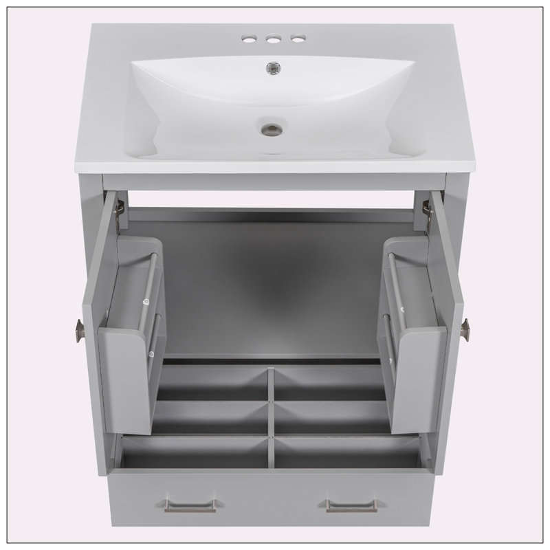 Meuble-lavabo 30 po avec lavabo simple, Gris, Argent