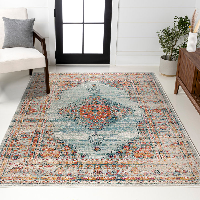 Stewartville Vintage Medallion Coral/Turquoise Rug, Rectangle 4' x 6'