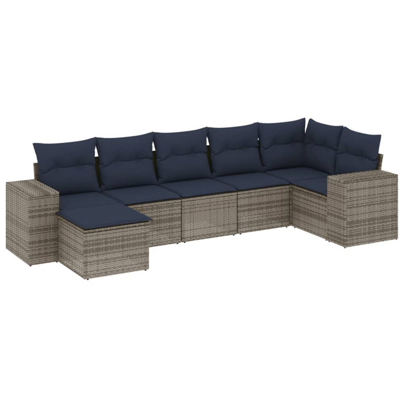 Ensemble de canapé de patio 8 pièces avec coussins en rotin de polyester noir, Coussin bleu marine / structure grise