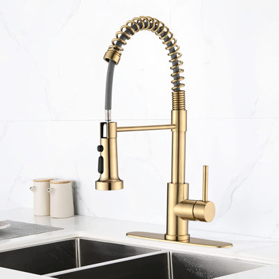 Pull Down Kitchen Faucet In Brushed Gold - Spot , 360 Rotation, 1.8Gpm Max Flow Rust And Proof,