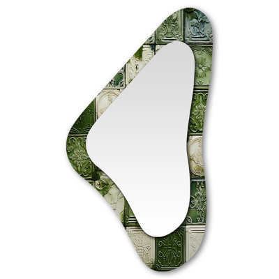 Castres Botanicals Green floral Tiles IV - Tile Unique Shape Large Mirror, Modern Asymmetrical Decorative Wall Mirror, Printed Metal Art