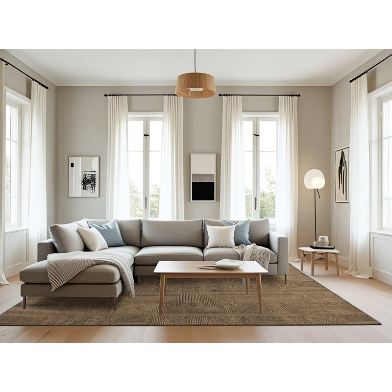 Tapis art déco brun lavable à la machine, Rectangulaire 8 pi x 10 pi