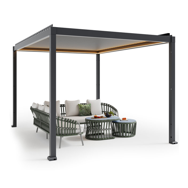 Motorized Adjustable Aluminum Louver Pergola With Integrated LED Lights, 10' x 13'