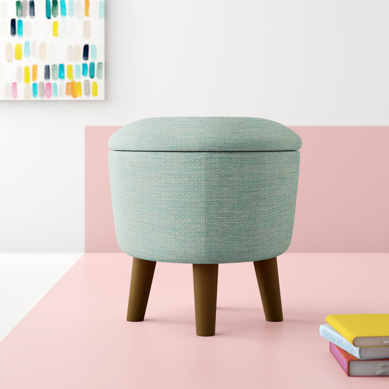 Repose-pieds de rangement rond 18 po Danni-Marie, Bleu turquoise tissé