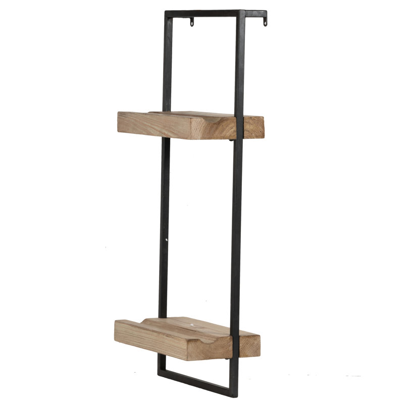 Tablette industrielle industrielle en fer et en bois, 12 x 6 x 27 po, avec rainures en plaque
