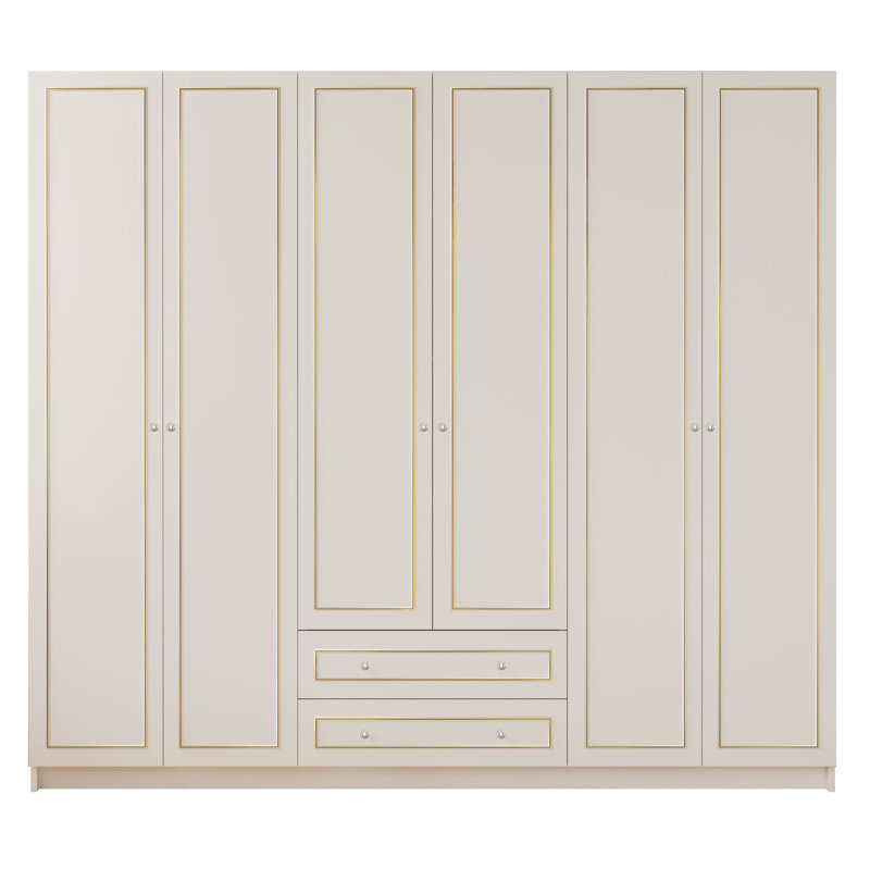Vandusen 6 Door Manufactured Wood Wardrobe, White/Yellow