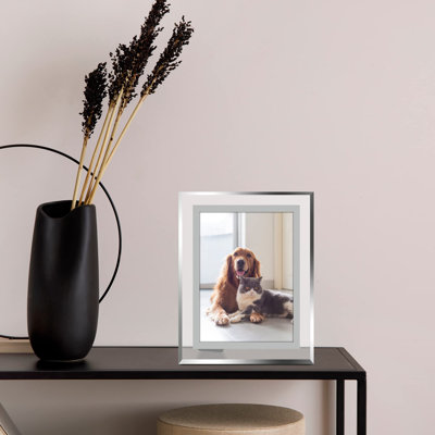 Ensemble de 5 cadres photo 5 x 7, cadres photo en verre transparent avec bord argenté, affichage horizontal ou vertical pour la table, le bureau, la maison, la décoration de bureau convient aux photos 5 x 7
