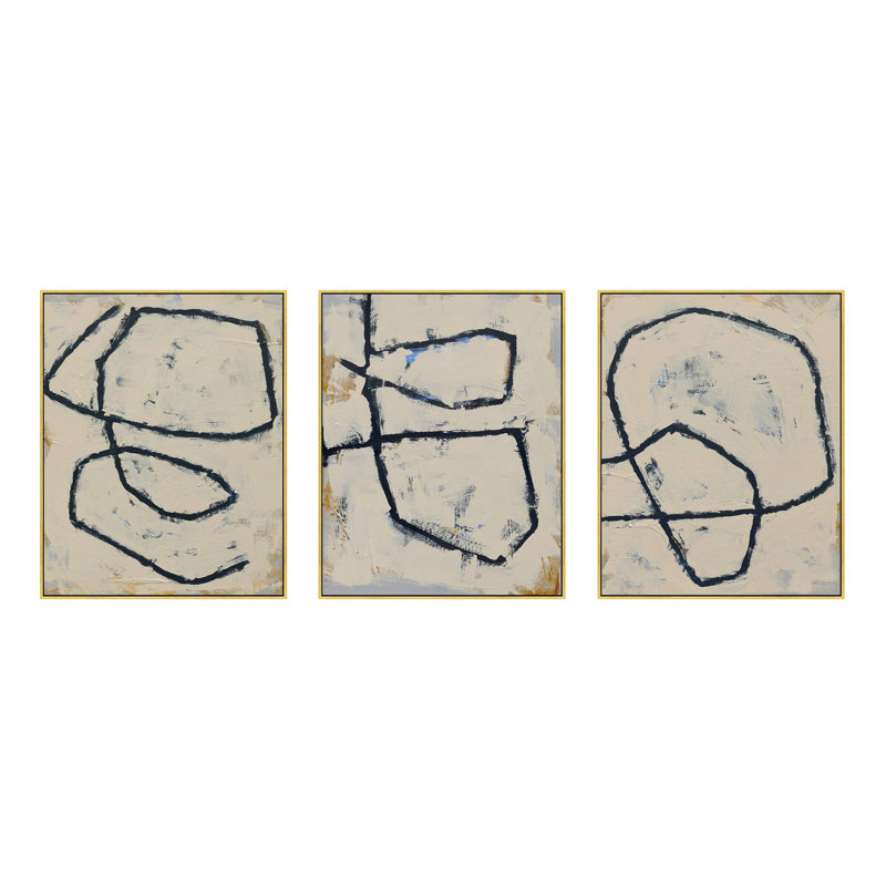 Twisted 4, 5, 6 by Jacques Pilon - 3 Piece Print Set, 30" H x 24" W x 1.25" D, Gold Framed Canvas