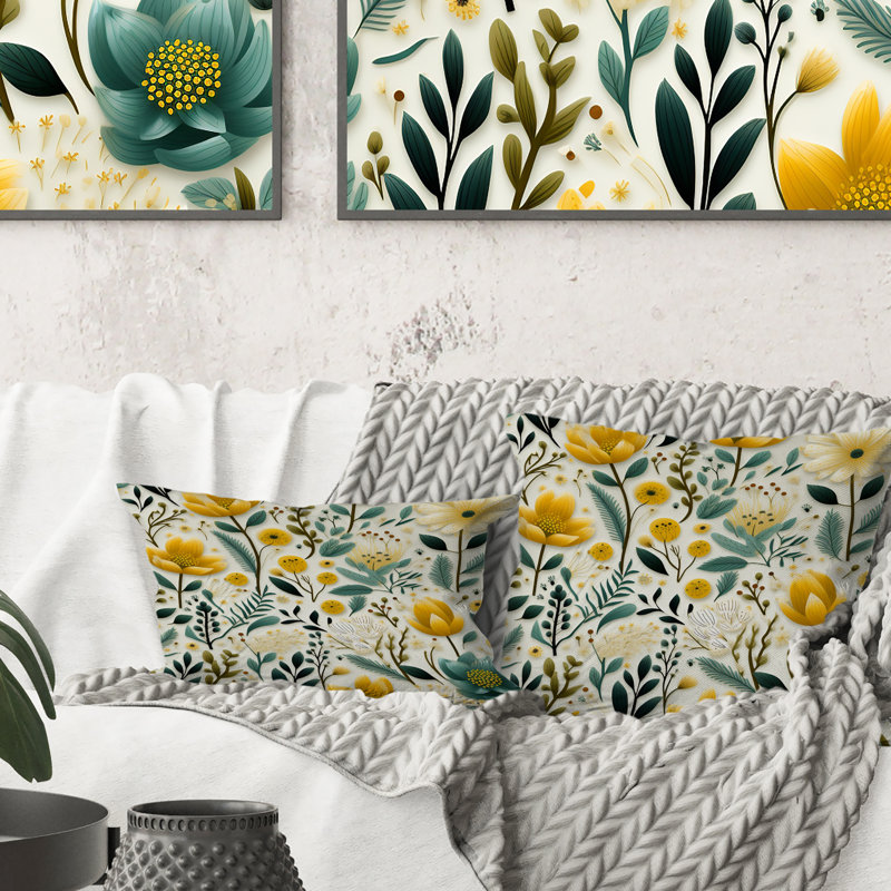 Boho Botanicals Boho Greens - Coussin décoratif abstrait Coral Reef multicolore azur - Coussin décoratif, H 18 po x l 18 po