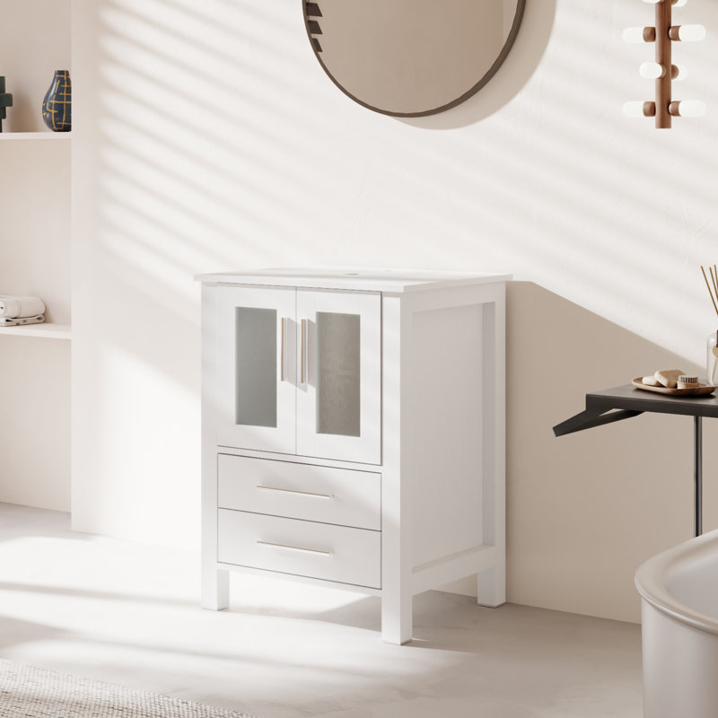 Base de meuble-lavabo simple 24 po seulement, lavabo et miroir non inclus, Blanc