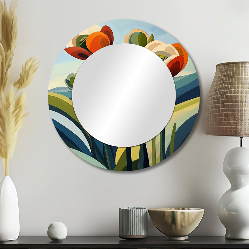 Desert Blossom Of Geometric Ranunculus Flowers I - Traditional Mirror Wall Decor - Printed On Metal, 23" x 23"