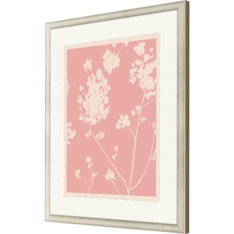 Pink and Off-White Floral Silhouette Wall Art with Champagne Gold Frame