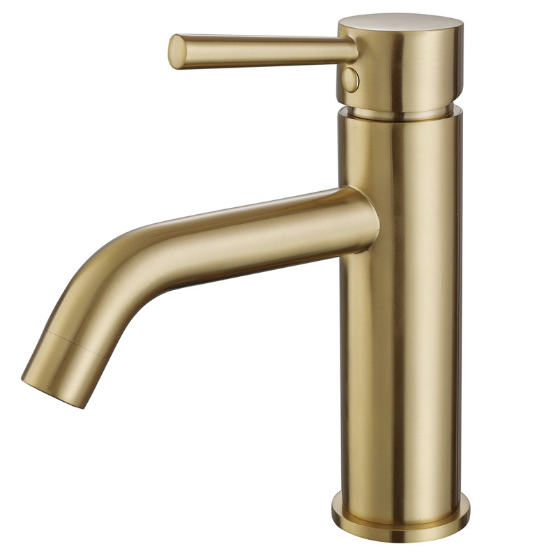 Single Hole Bathroom Faucet, Brushed Gold, With Hot/Cold Indicator