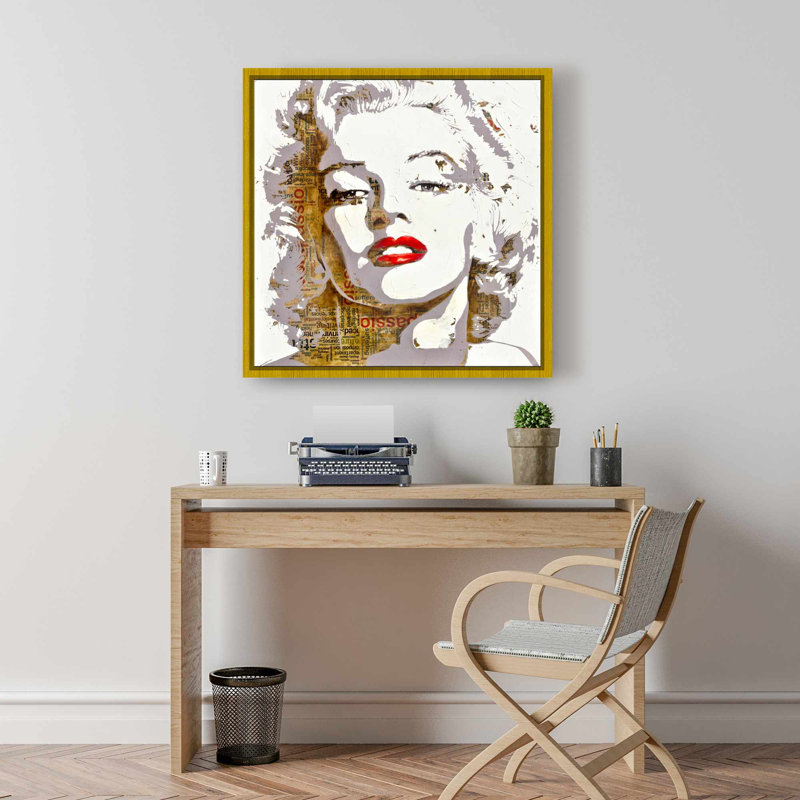 Marilyn Monroe, toile typographique | Beauté encadrée, décor brun, Doré