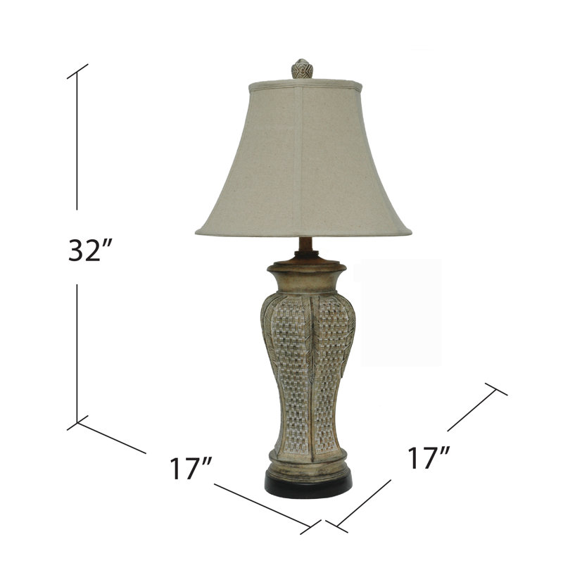 32"H Brown Antiqued Resin Table Lamps With Tan Linen Shades