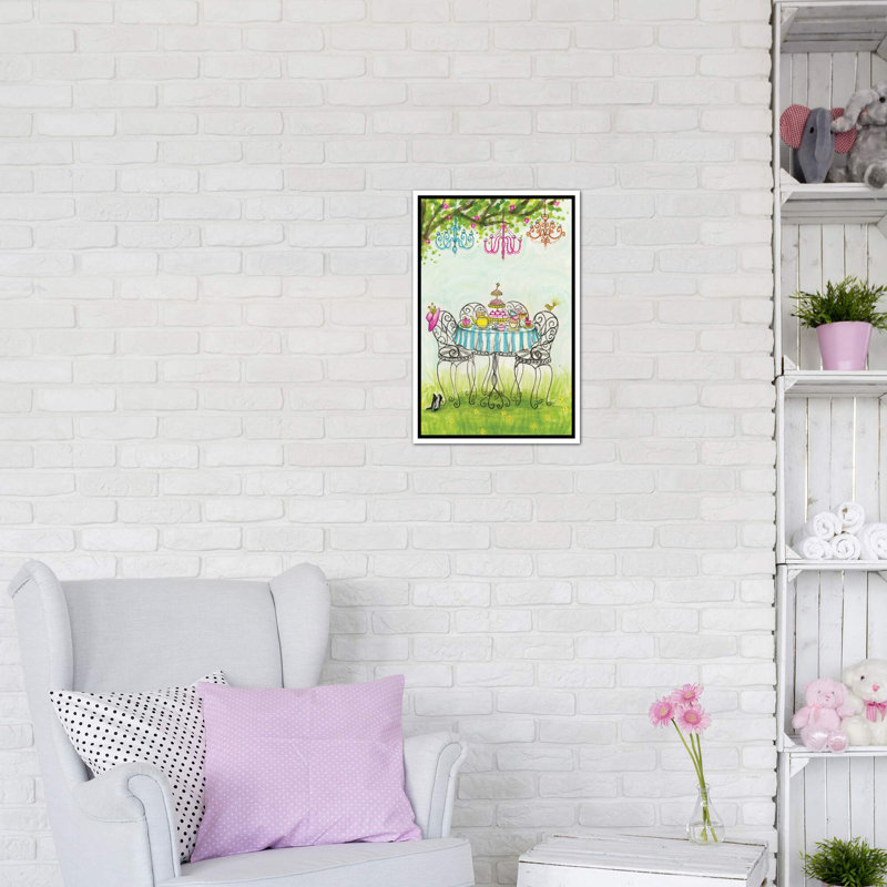 Art de jardin tea party, H 60 po x l 40po x P 1,5 po, Toile blanche encadrée