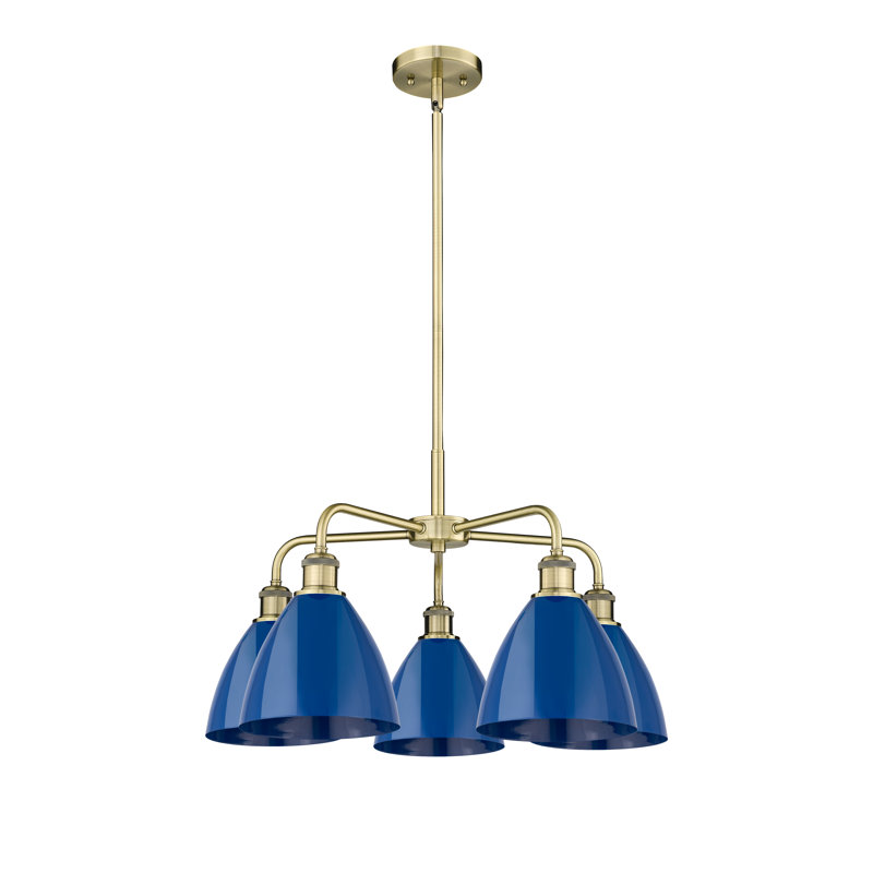 Lustre en dôme à 5 lumières Trickett, Bleu, Laiton antique