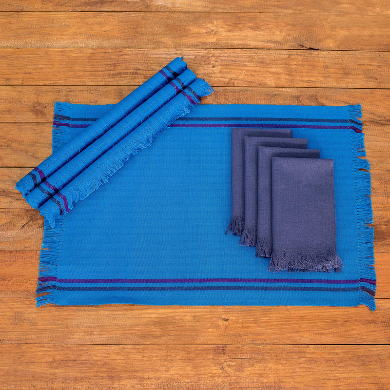 Novica Handmade Blue Wellness Cotton Placemats And Napkins (Set Of 4)