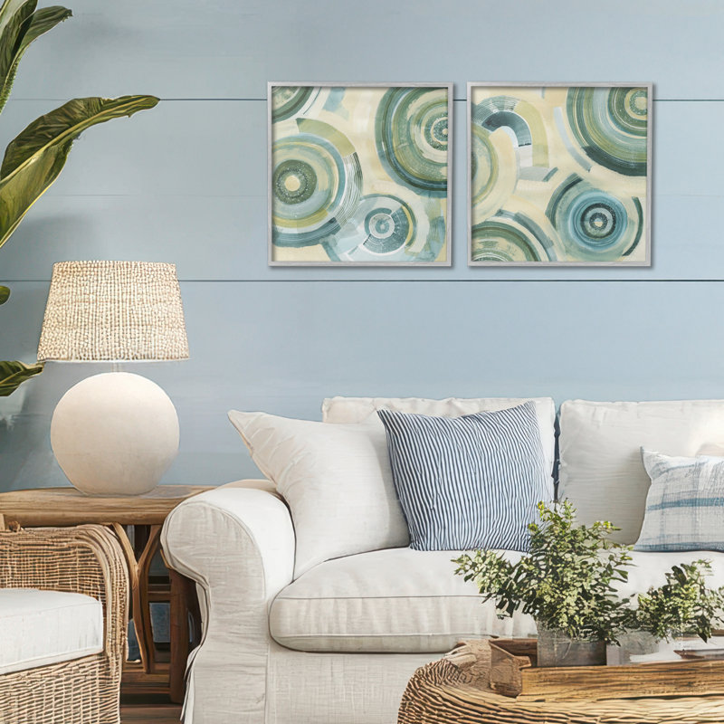 Ensemble de 2 giclées encadrées Modern Passiflora Circles, design par Grace Popp, H 17 po x l 34 po