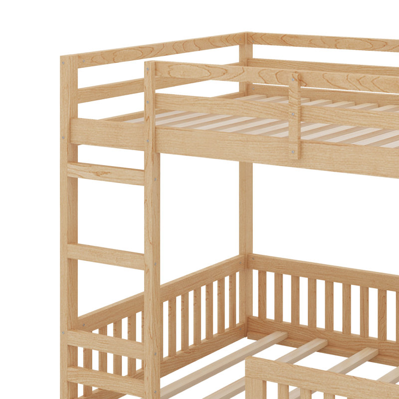 Lit superposé double en bois avec échelle, Naturel