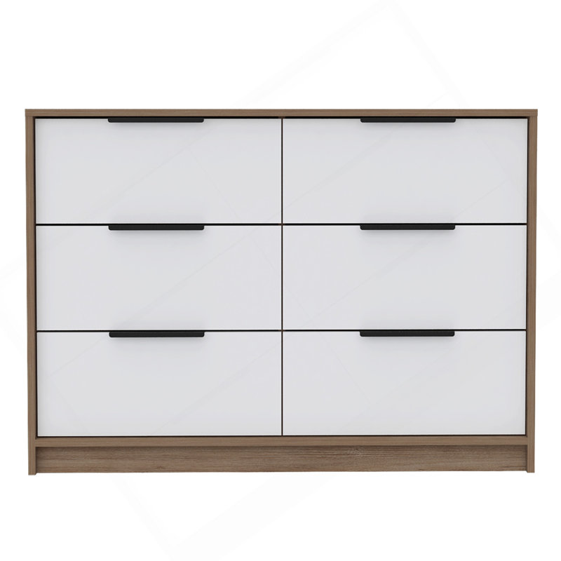 Commode double 4 tiroirs Maryland, chambre, pin / blanc