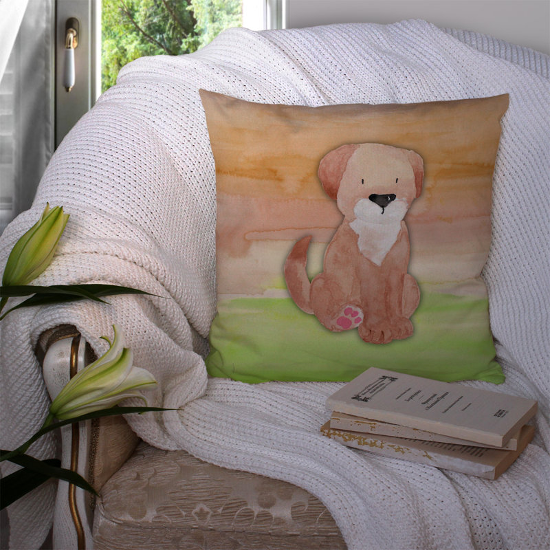 Coussin intérieur/extérieur en aquarelle pour chien, 14 po x 14 po
